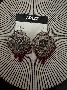 ADT Silver-Tone Filigree Drop Earrings with Red Beads